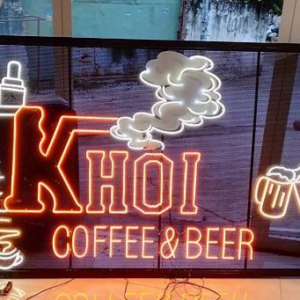 neon sign quán cafe và bia khói đẹp mắt