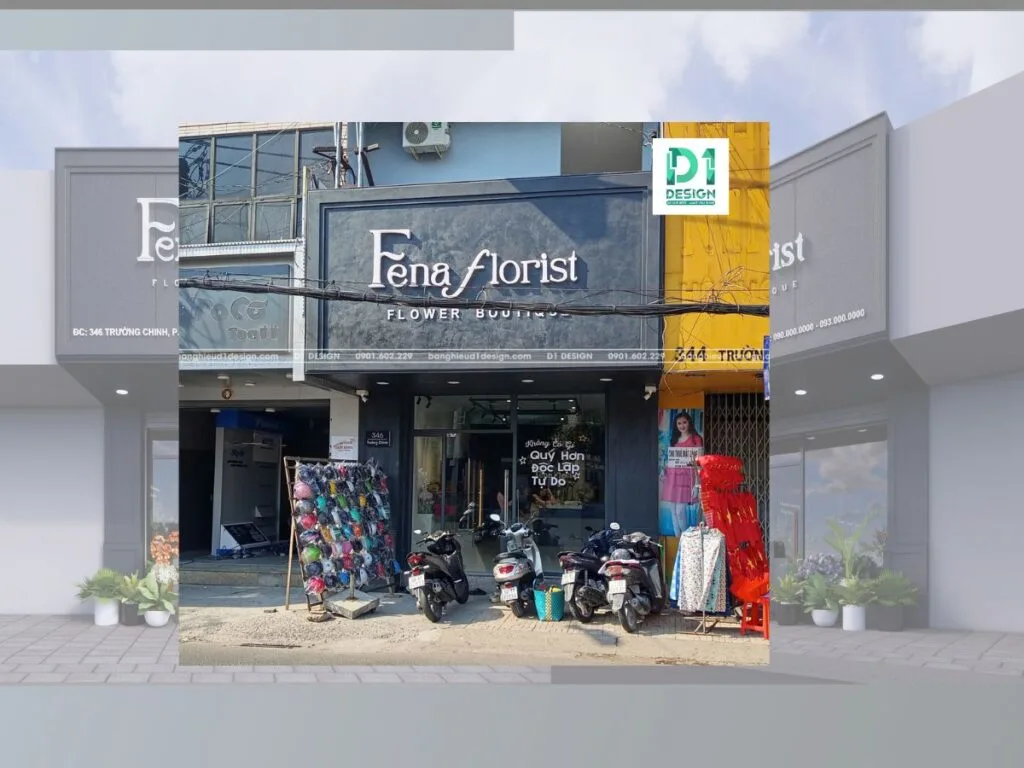 bảng hiệu cemboard shop hoa fena florist thi công shop hoa fena florist