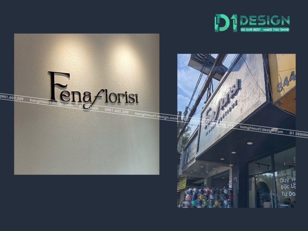 bảng hiệu cemboard shop hoa fena florist thiết kế - thi công shop chữ nổi shop