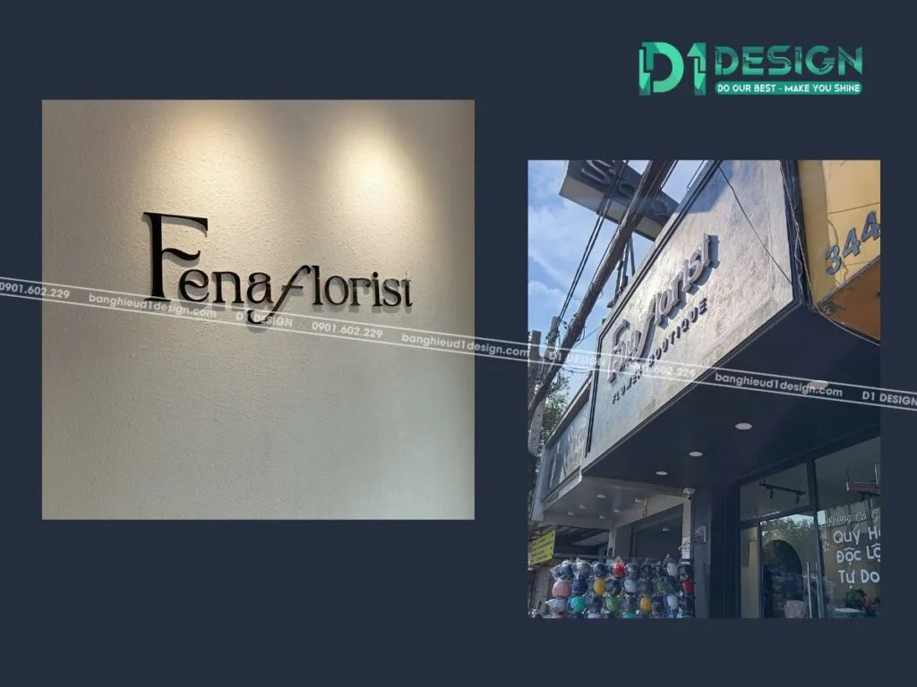 bảng hiệu cemboard shop hoa fena florist thiết kế - thi công shop chữ nổi shop