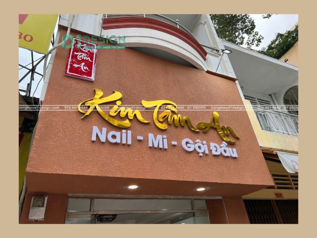 Bảng hiệu sơn gai tiệm nail mi massage Kim Tâm An